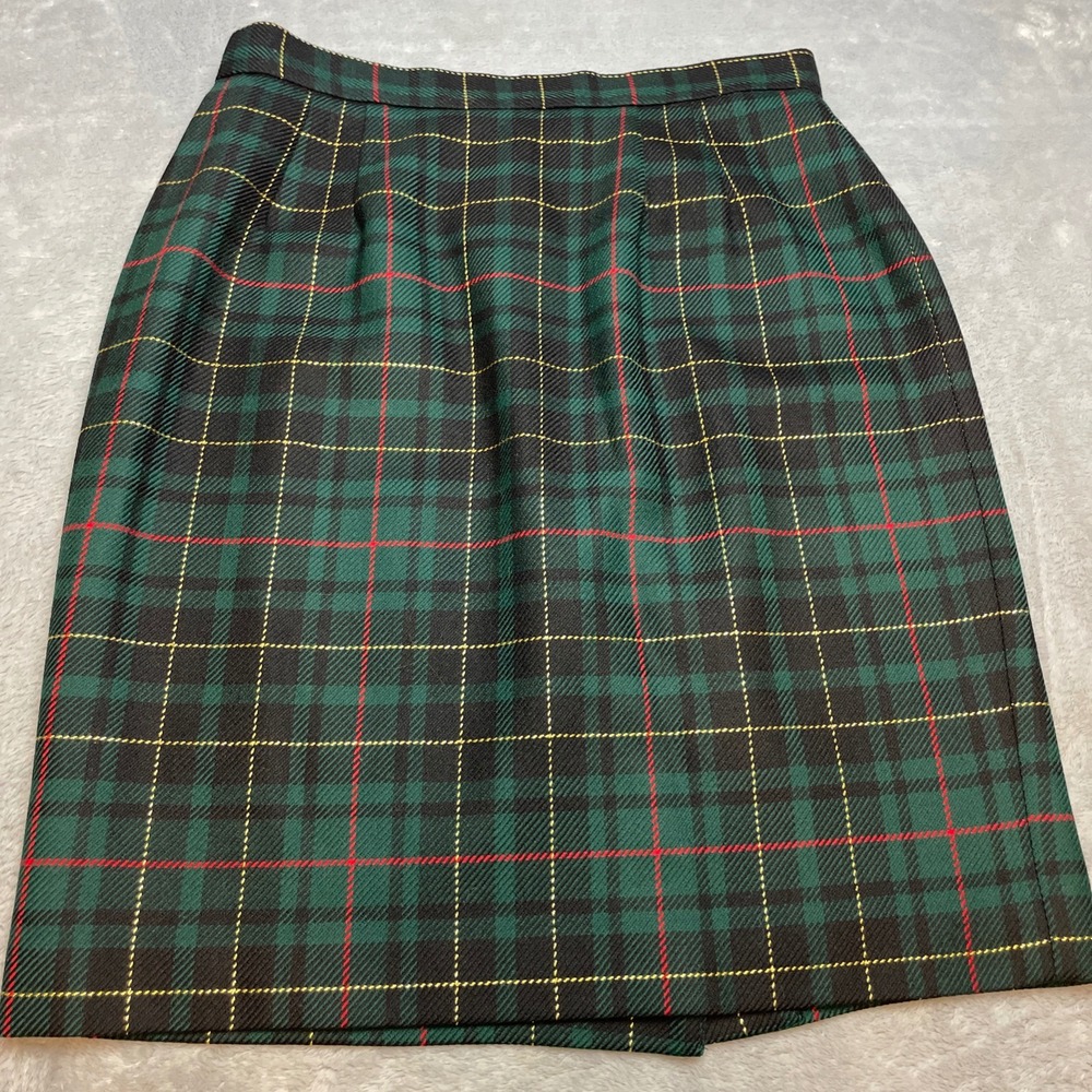 Vtg Anne Klein II Womens Tartan‎ Plaid Wool Skirt Sz 12 Blackwatch Dark Academia